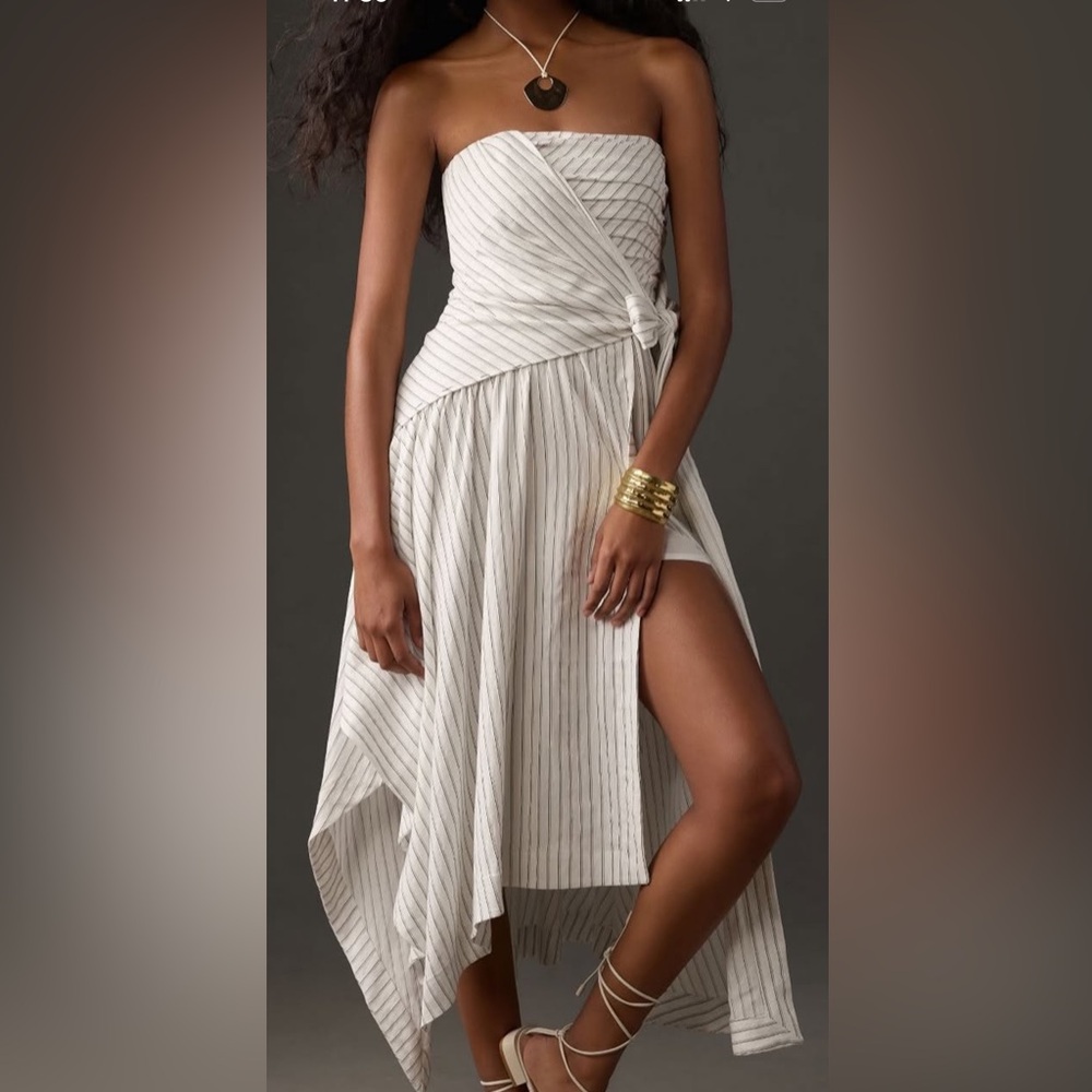 Anthropologie White and Black Asymmetrical Strapless Sundress